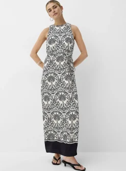Double-face satin maxi sleeveless dress