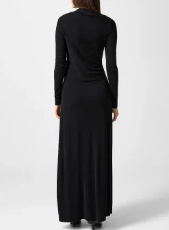 Draped-collar fluid crepe dress