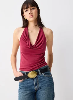 Draped collar halter cami