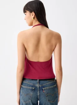 Draped collar halter cami