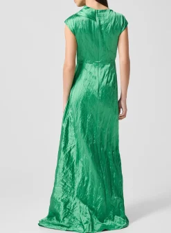 Draped satin dress with embroidered embellishments