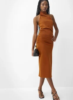Draped-waist halter-neck interlock jersey dress