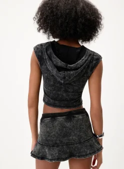 Drawcord neckline hooded T-shirt