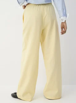 Drawcord waist linen-blend wide-leg pant