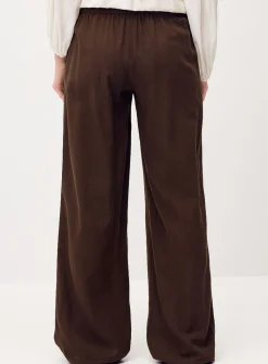 Drawcord waist linen-blend wide-leg pant