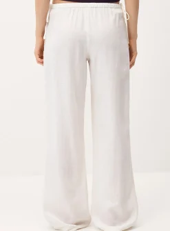 Drawcord waist linen-blend wide-leg pant