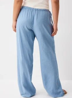 Drawcord waist linen-blend wide-leg pant