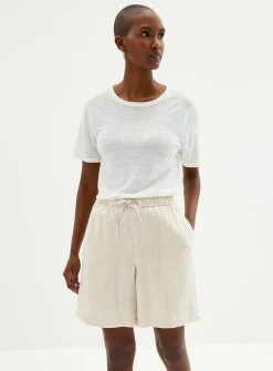 Drawcord waist pure linen Bermuda short