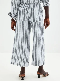 Drawcord waist pure linen capri pant