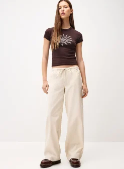 Drawcord-waist wide-leg jean