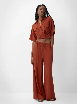Drawstring-waist flowy ultra-wide-leg pant