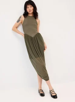 Dual-material balloon maxi dress