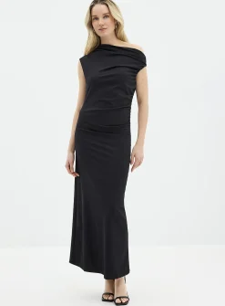 Eirlys asymmetrical neckline long ruched dress
