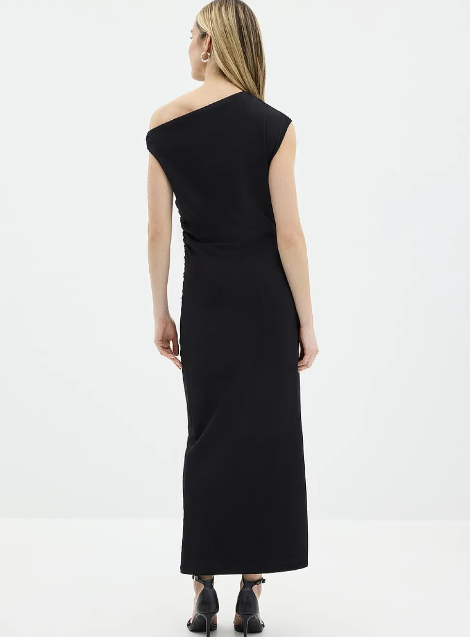 Eirlys asymmetrical neckline long ruched dress