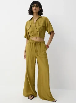 Elastic waist cropped blouse