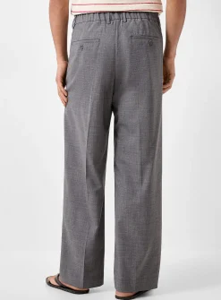 Elastic-waist pleated grey pant