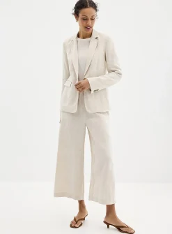 Elastic waist pure linen capri pant