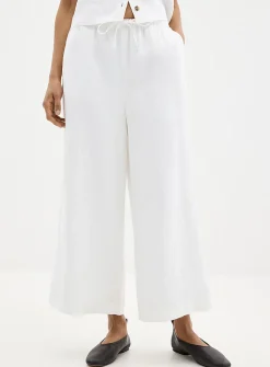 Elastic waist pure linen capri pant