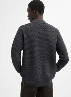 Embossed herringbone knit polo