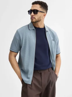 Embossed polo cardigan