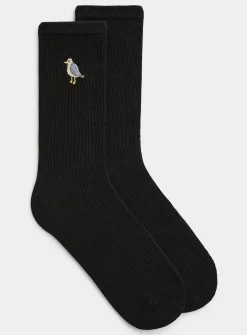 Embroidered animal ribbed socks