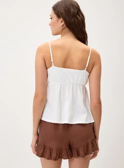 Embroidered details flyaway babydoll cami