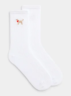Embroidered-dog ribbed socks