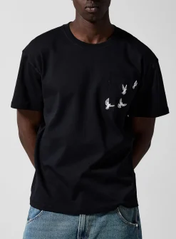 Embroidered doves T-shirt