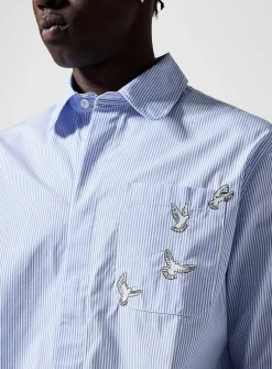 Embroidered doves vertical stripes shirt