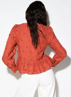 Embroidered flowers cotton voile V-neck blouse