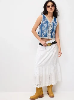 Embroidered flowers denim vest