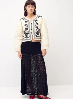 Embroidered flowers quilted jacket