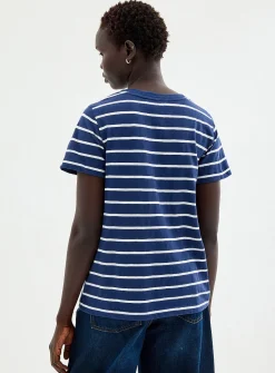 Embroidered heart striped slub T-shirt
