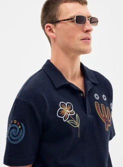 Embroidered Johnny collar polo