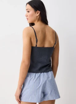 Embroidered lace and linen cami
