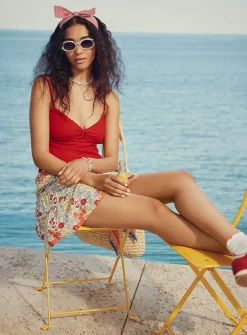 Embroidered lace and linen cami