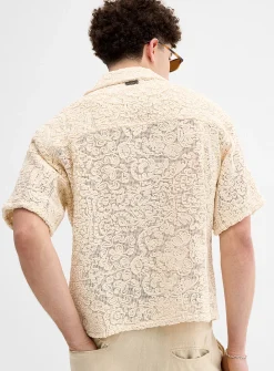 Embroidered lace boxy shirt