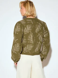 Embroidered leaves lightweight quilted jacket