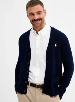 Embroidered logo V-neck cardigan