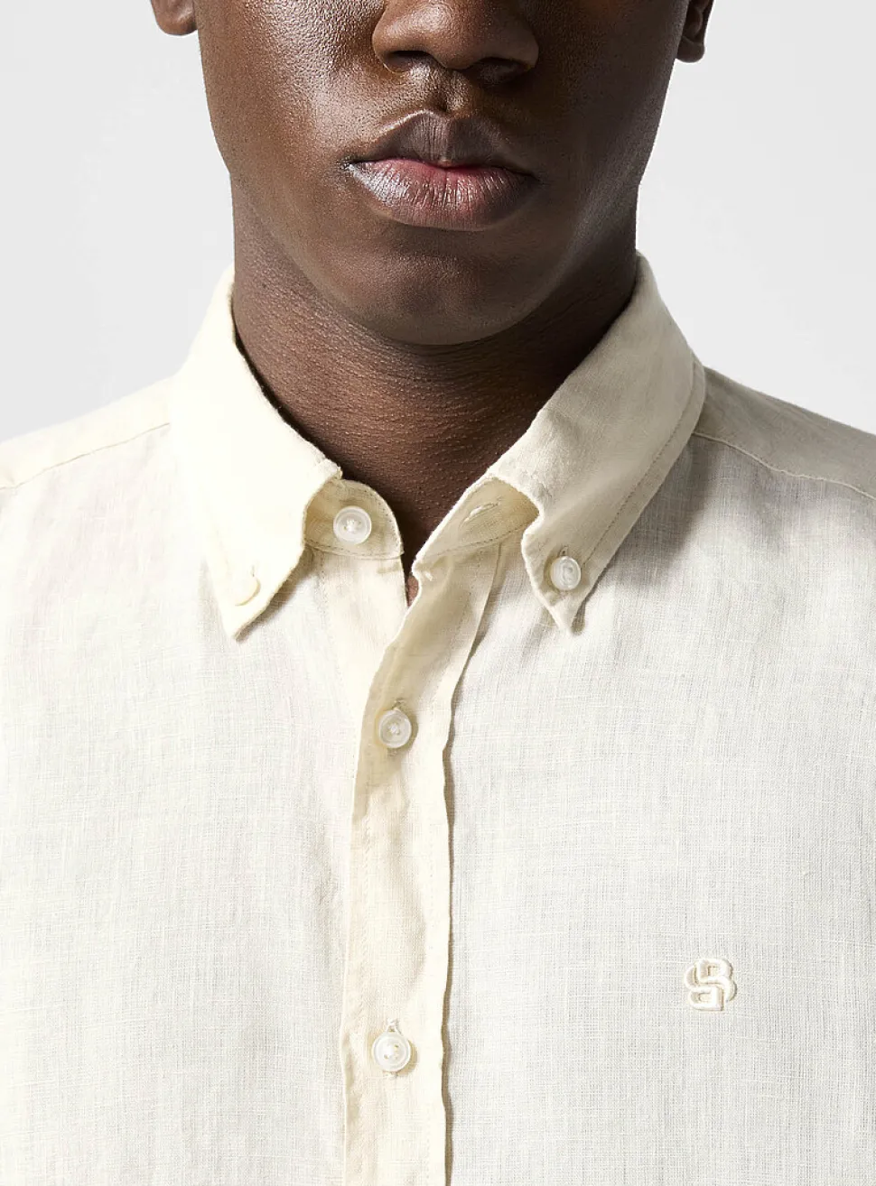 Embroidered monogram pure linen shirt