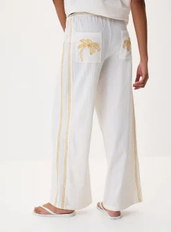 Embroidered palm tree wide-leg pant
