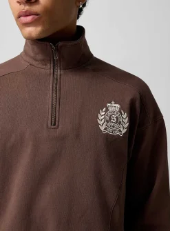 Embroidered patch zip-collar sweatshirt