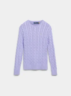 Embroidered rider twisted-cable sweater