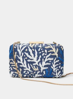 Embroidered seaweed straw-like minaudière