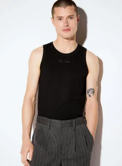 Embroidered signature ribbed tank