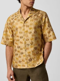 Embroidered suns pure silk cabana shirt