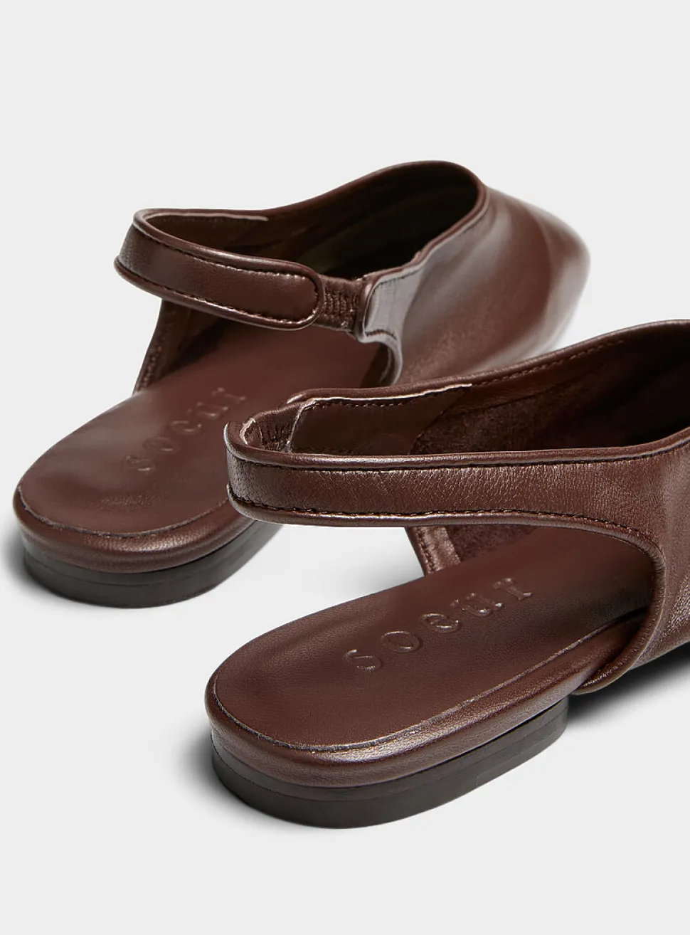 Emmett chocolate brown leather strapped ballet flats