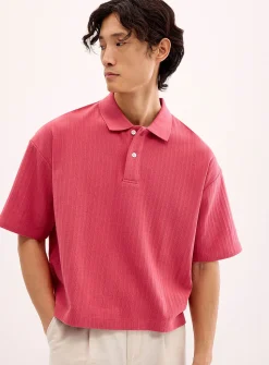 Etched stripe cropped polo