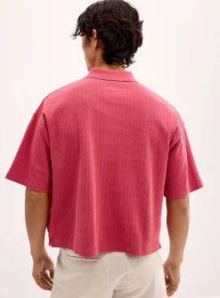 Etched stripe cropped polo