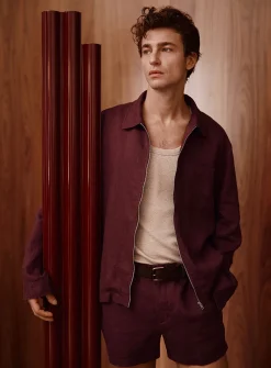 100% European linen zipped overshirt